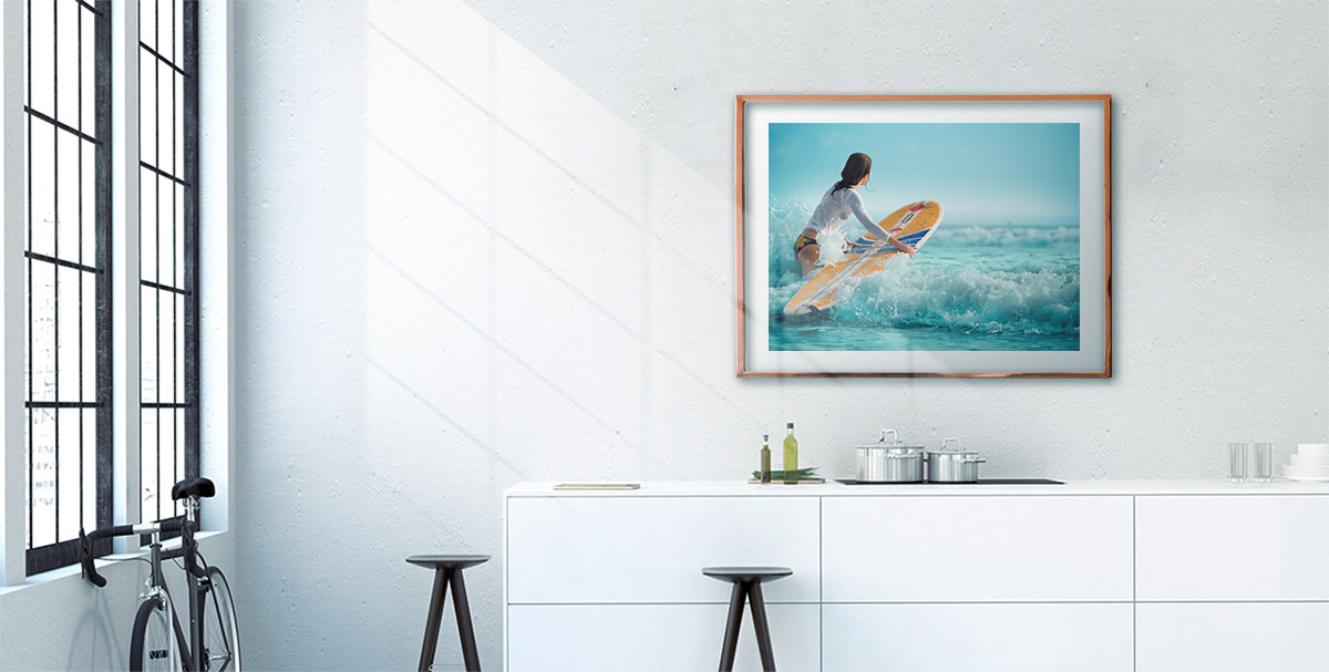 large photo print hanging on the wall in a room